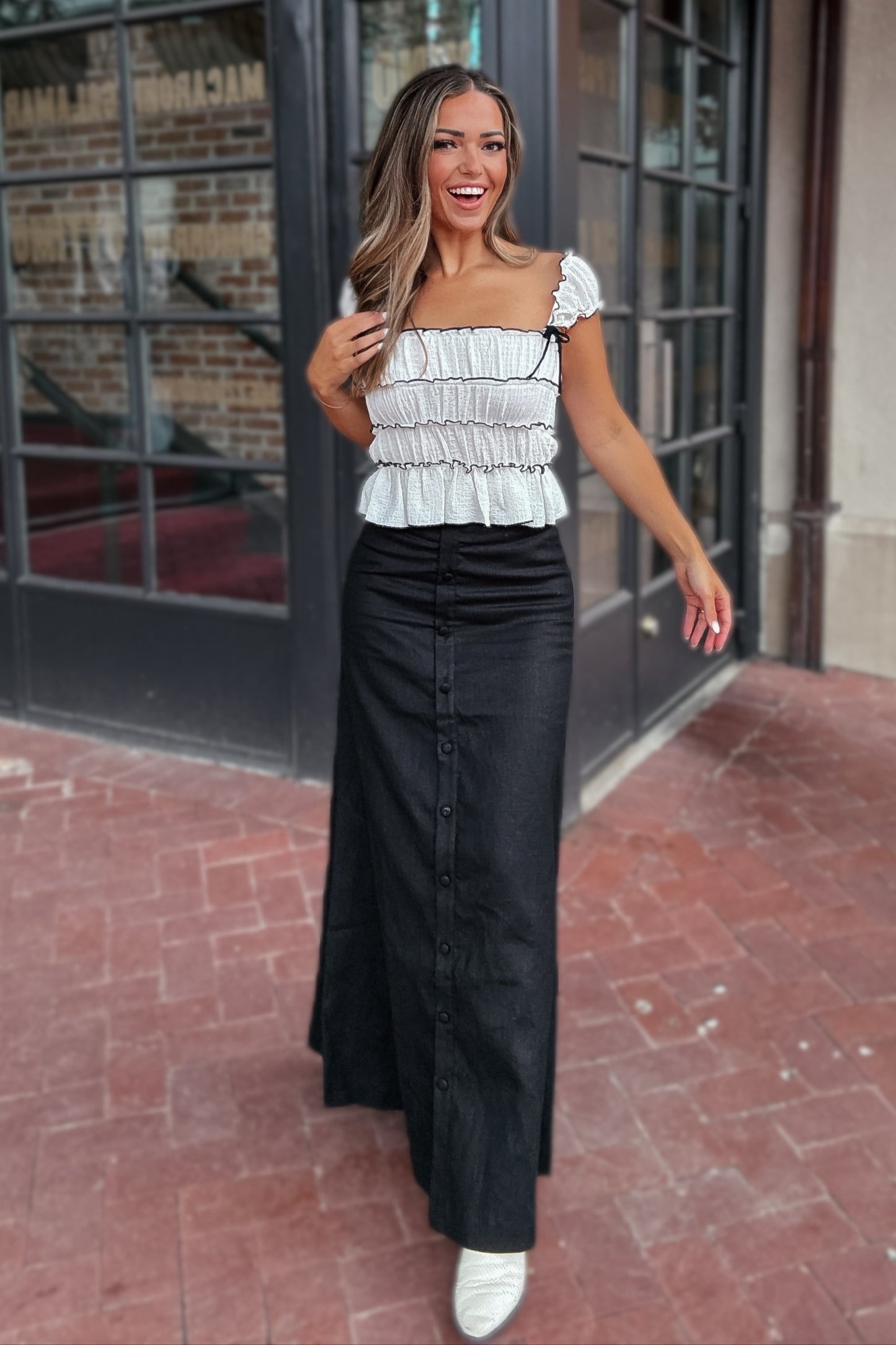 Langley Black Button Down Maxi Skirt