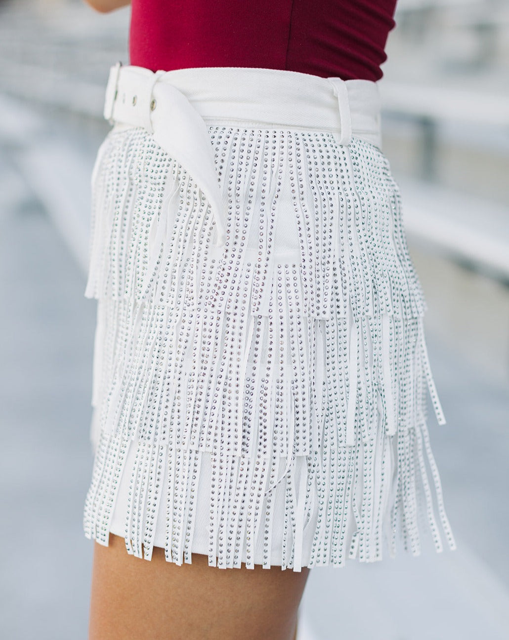 White Fringe Rhinestone Skort