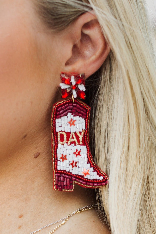Gameday Boot Earrings | Maroon & White