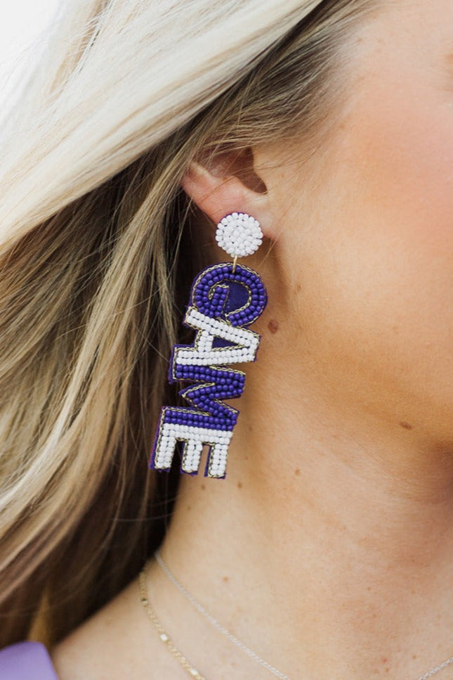 Football Gameday Earrings | Purple & White