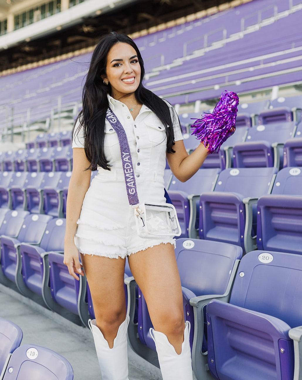 GAMEDAY Beaded Bag Strap | Purple & White