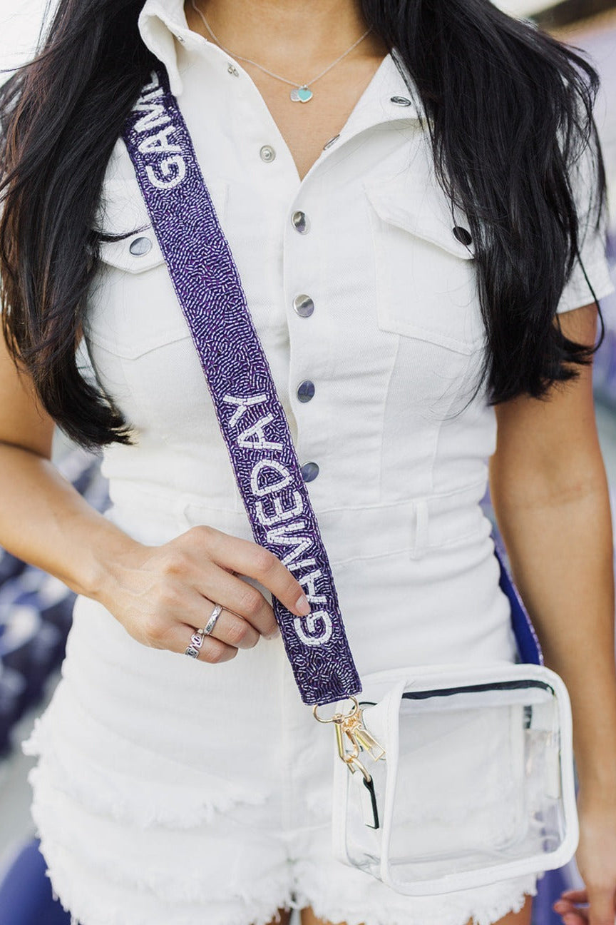 GAMEDAY Beaded Bag Strap | Purple & White