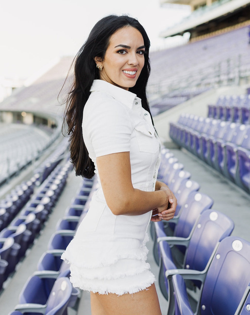 Western White Denim Ruffle Romper