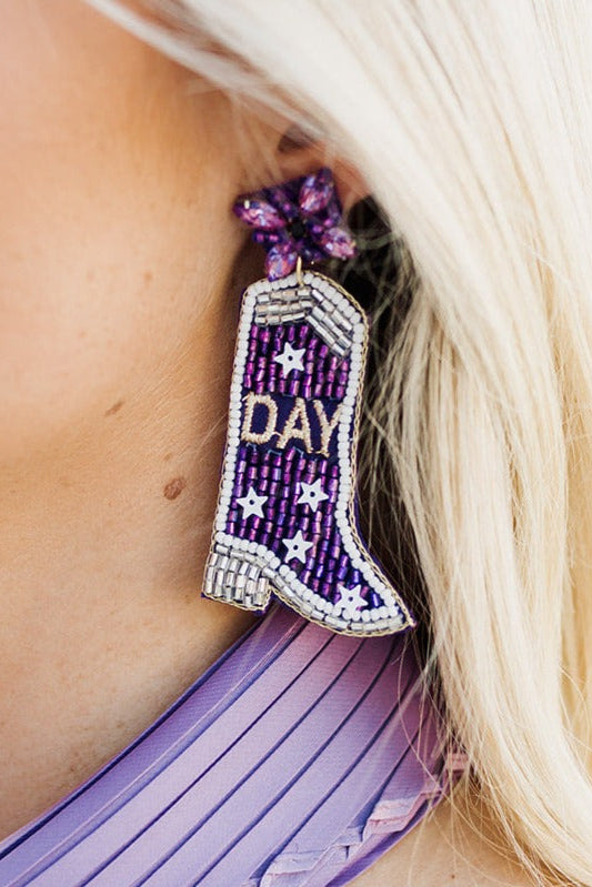Gameday Boot Earrings | Purple & White