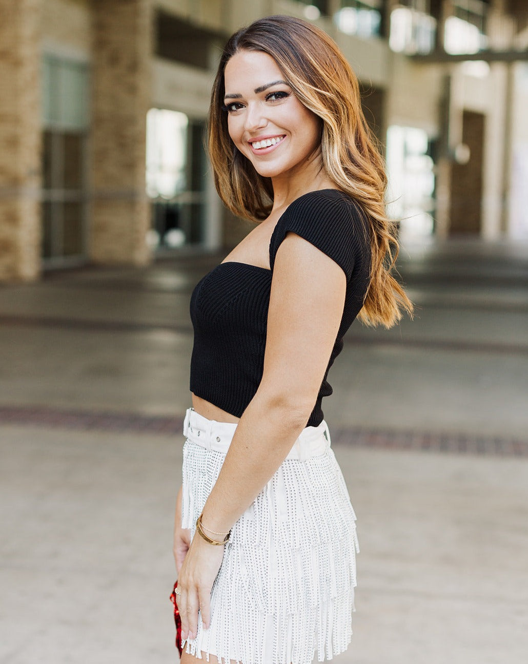 Black Knit Cap Sleeve Crop Top