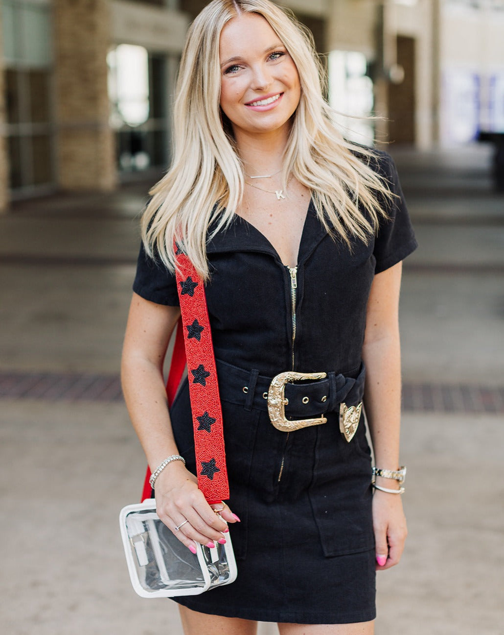 Western Black Denim Belted Dress