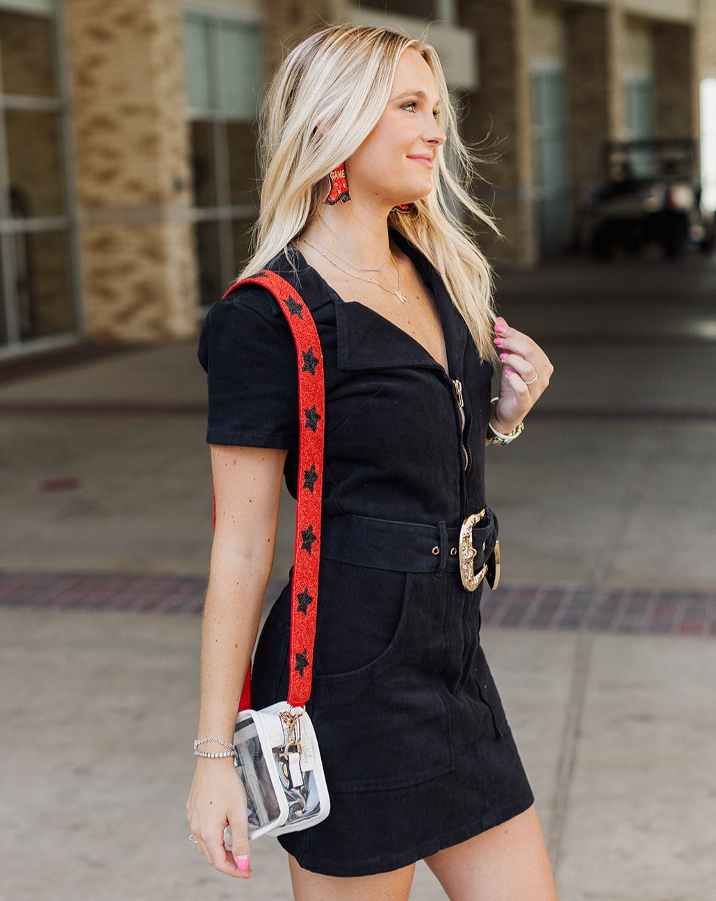 Western Black Denim Belted Dress