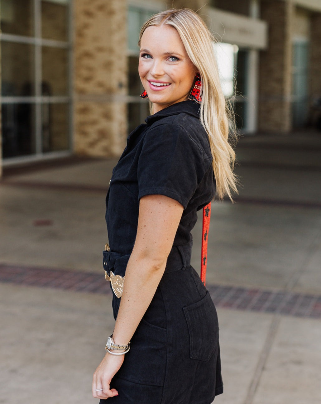 Western Black Denim Belted Dress