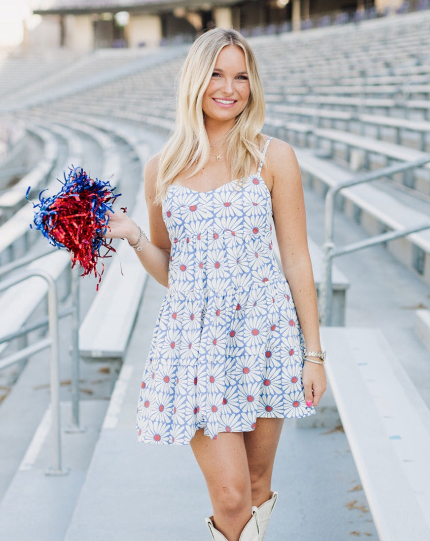 American Honey Rust, White, and Blue Floral Dress