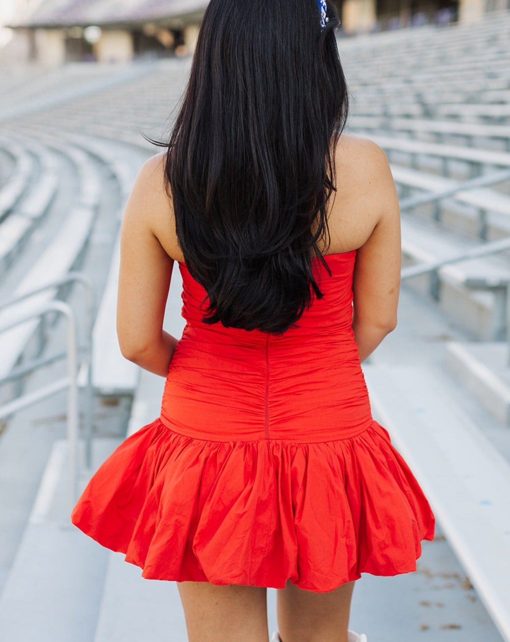 Firework Red Ruched Tube Bubble Peplum Mini Dress