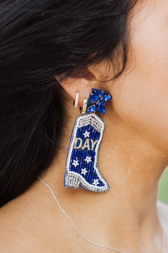 Gameday Boot Earrings | Blue & White