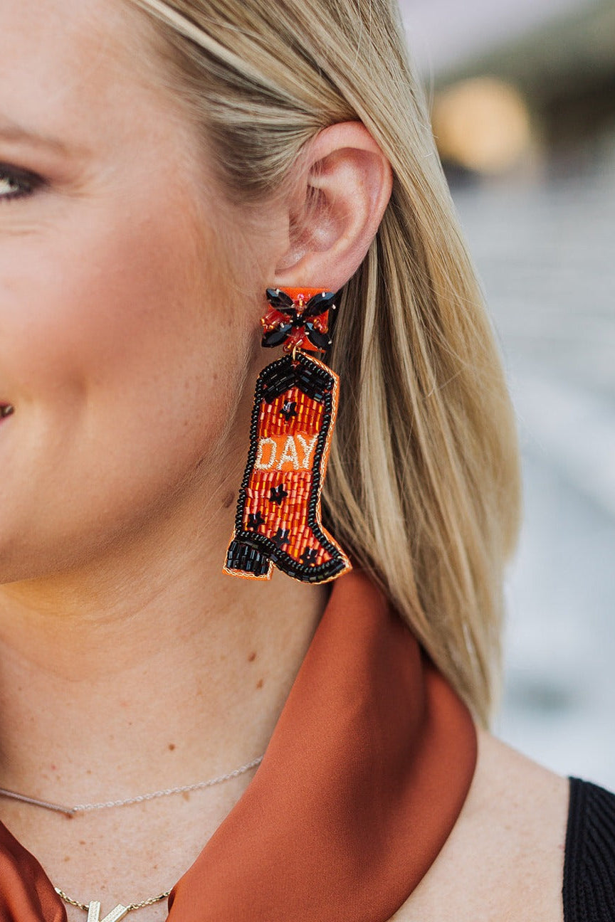 Gameday Boot Earrings | Orange & Black