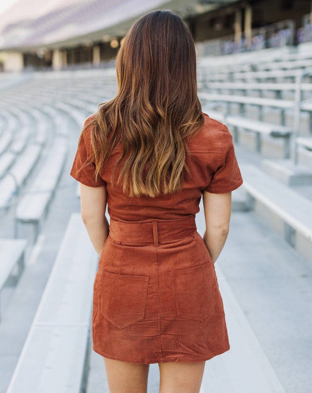 Western Corduroy Belted Dress | Rust