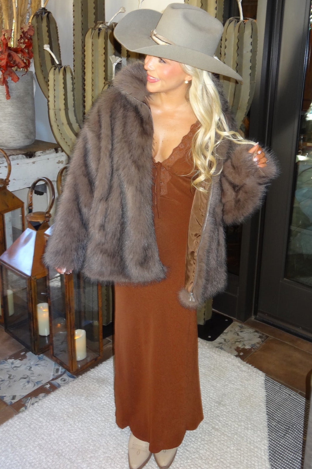 Chocolate Faux Fur Overszied Zipper Coat