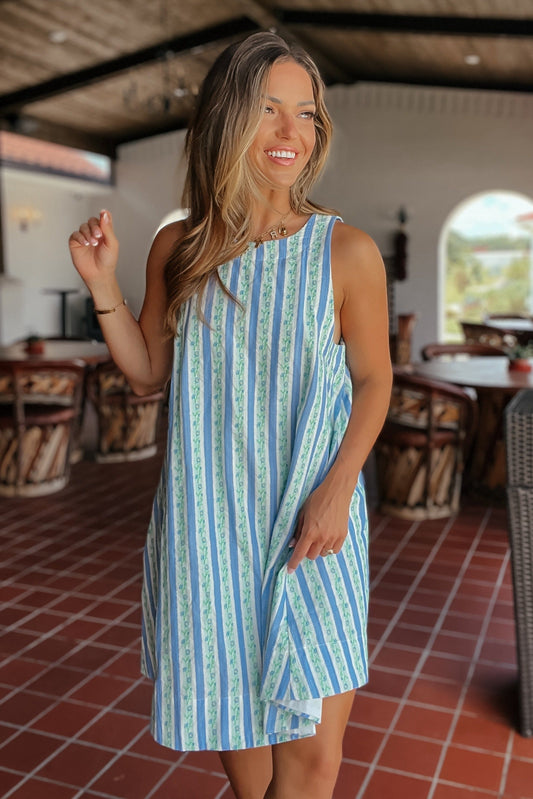 Landon Blue Floral A-Line Dress