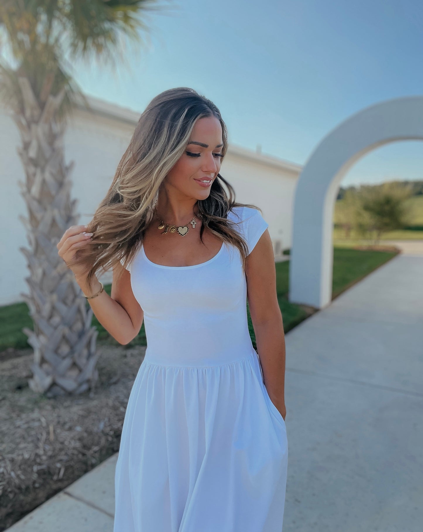 Kaleigh White Drop Waist Midi Dress
