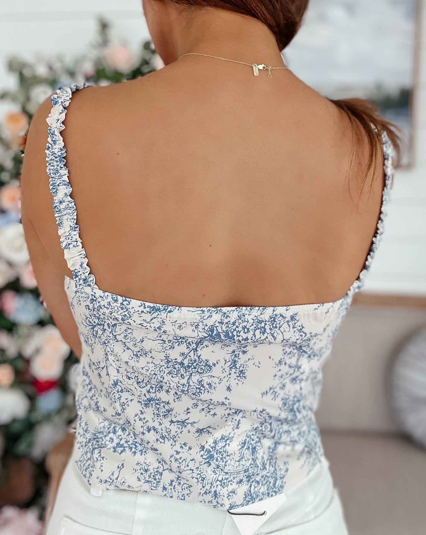 Casey Blue Dainty Floral Corset Crop Top