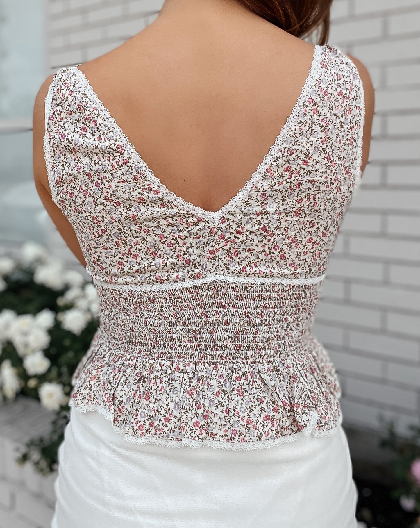 Britton Dainty Floral Lace Bow-Tie Peplum Tank