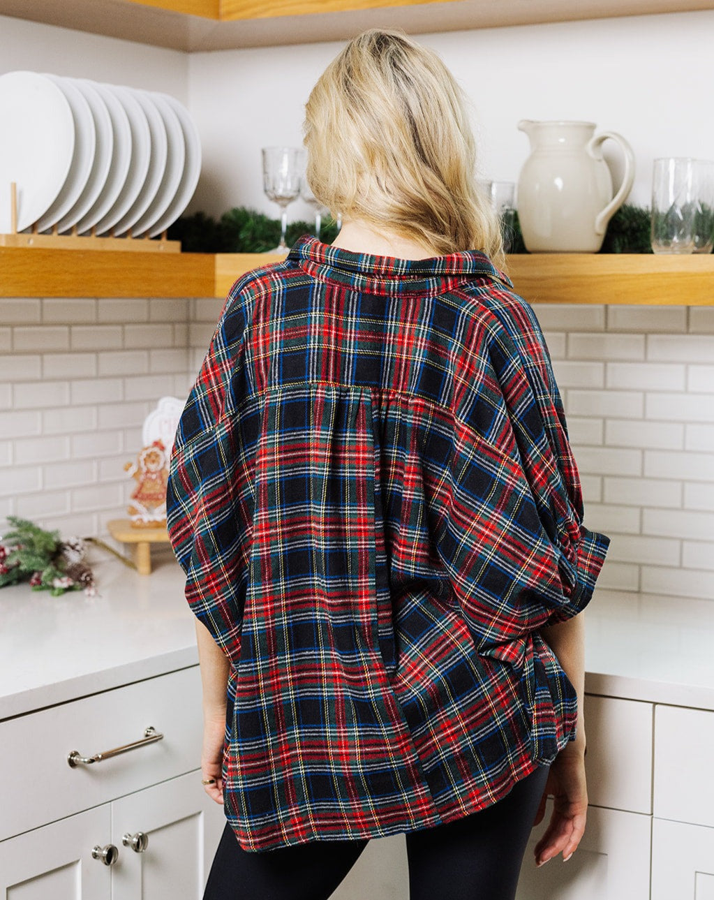 Christmas Plaid Oversized Button-Down Shirt