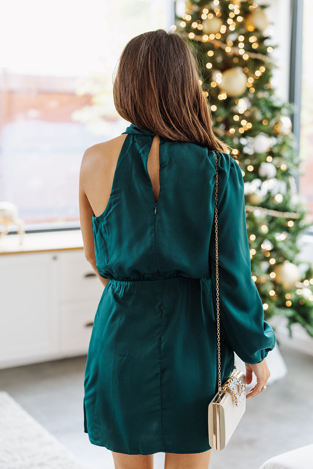 Melaini Forest Green One Shoulder Dress