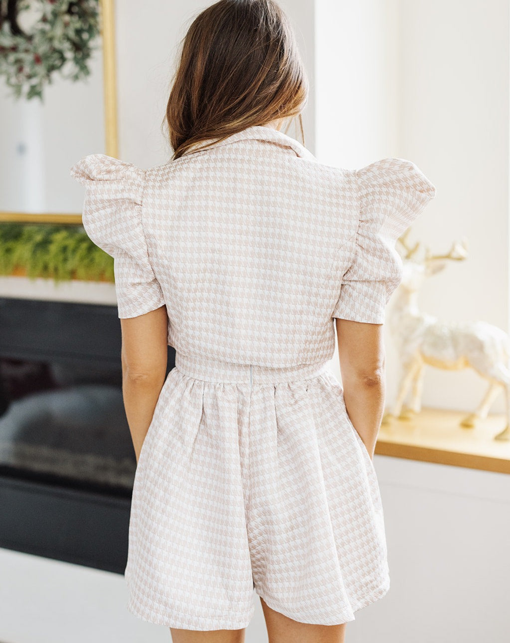 Blair White/Nude Houndstooth Jacquard Romper Set