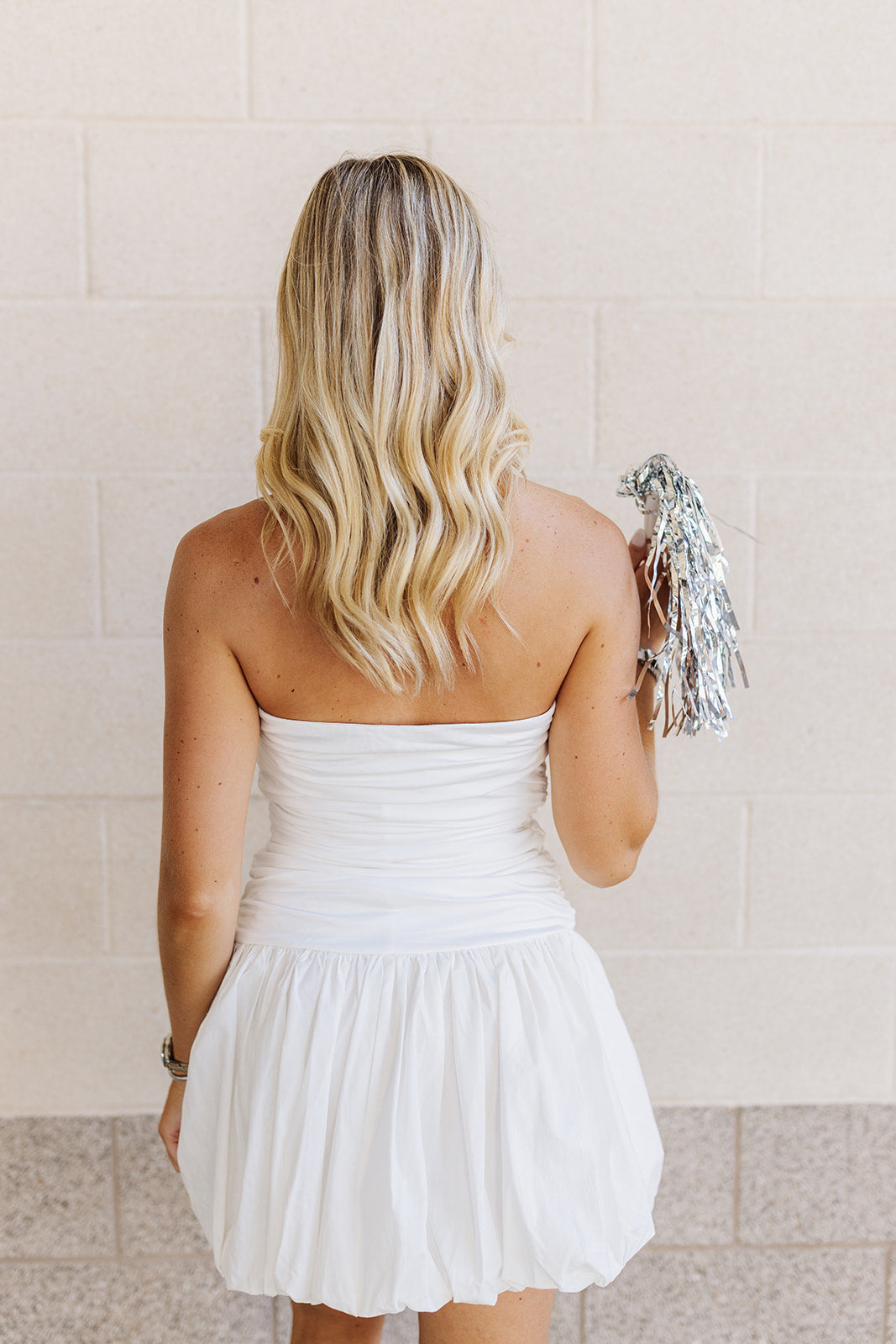 White Ruched Tube Bubble Strapless Dress