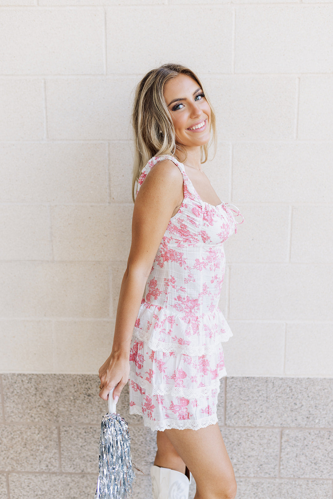 Sheridan Red and White Floral Lace Tiered Dress | Petite