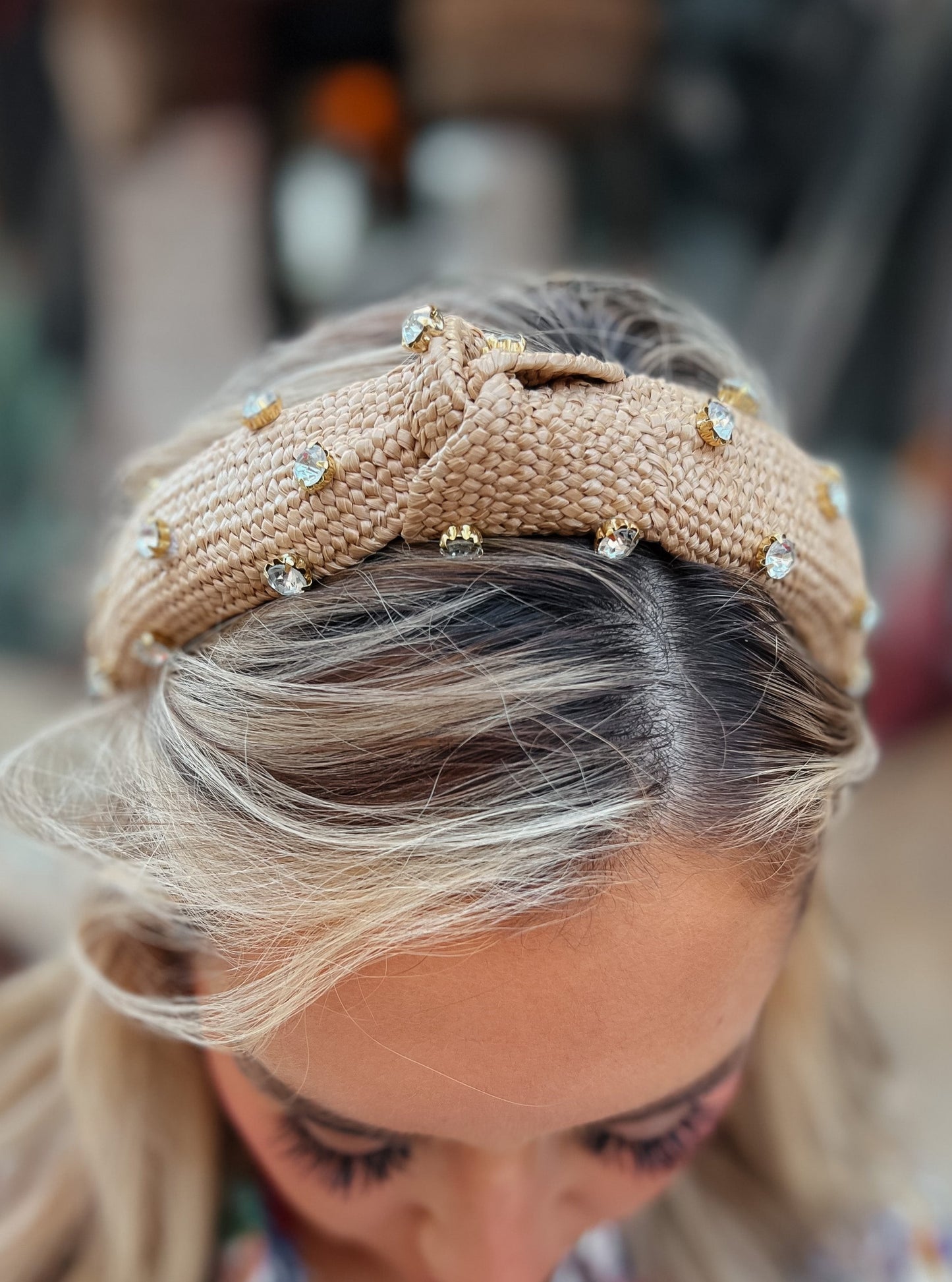 Raffia Rhinestone Headband | Khaki