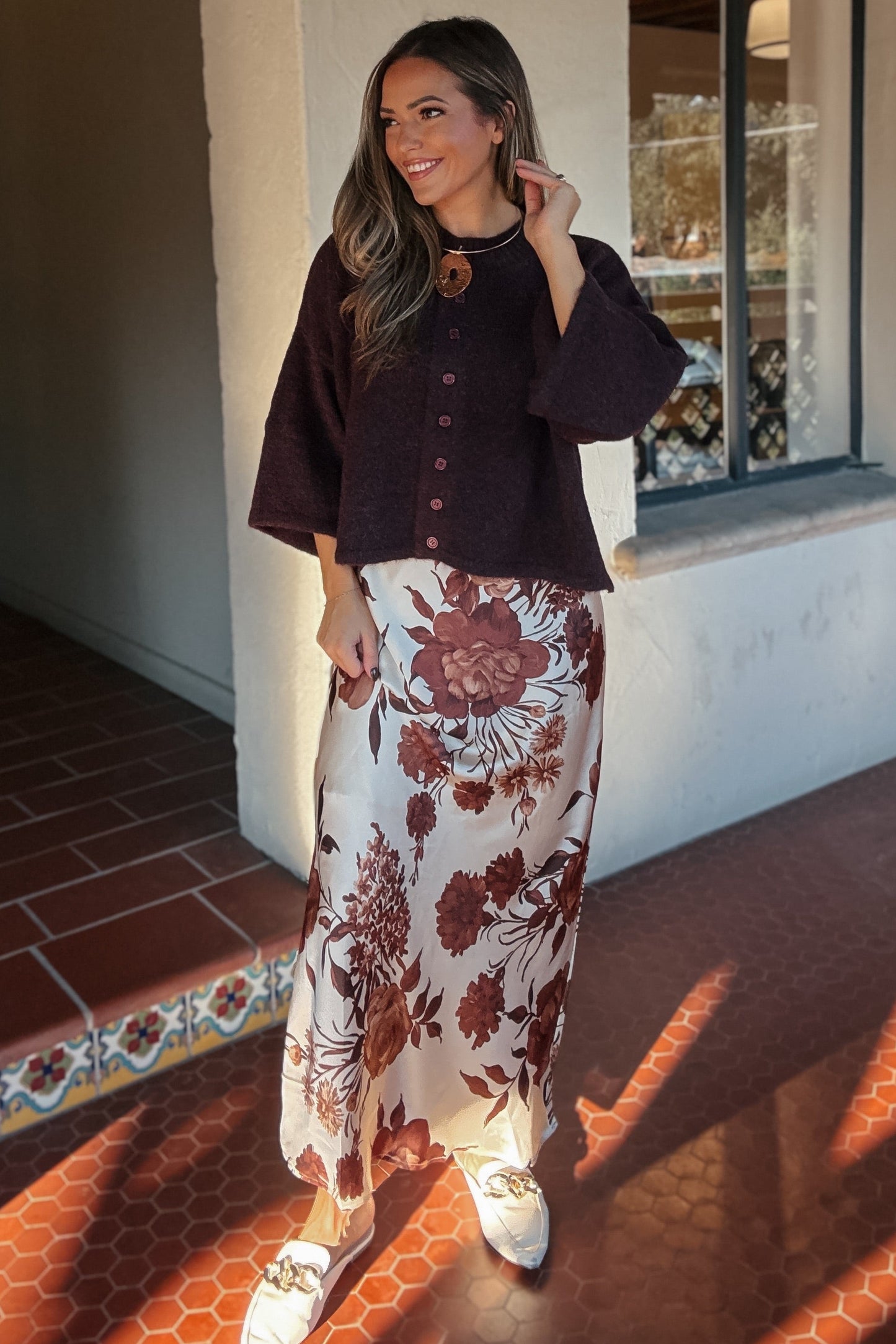 Sadie Dark Burgundy Button-Down Sweater