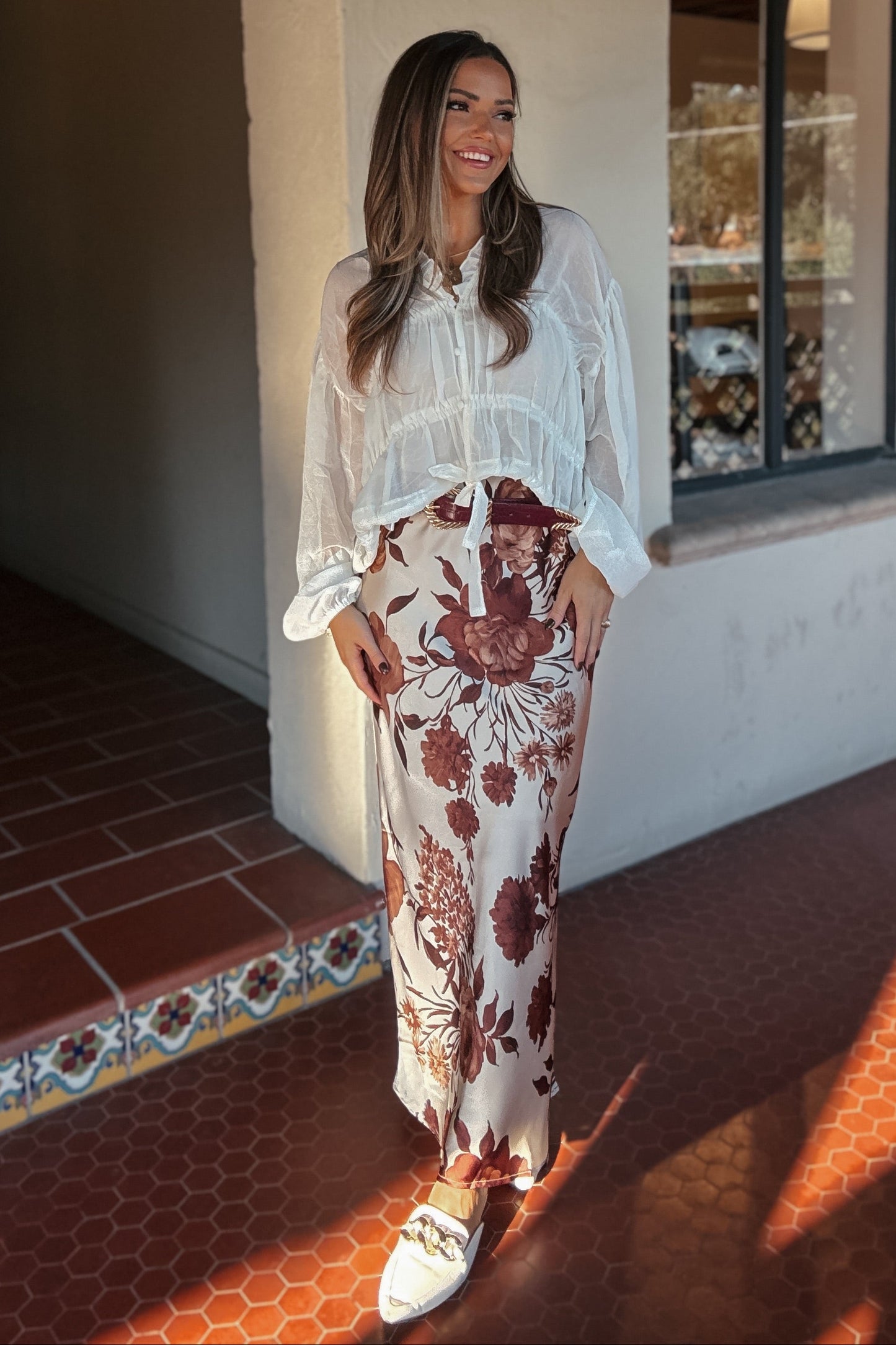 Maisy Fall Floral Satin Maxi Skirt