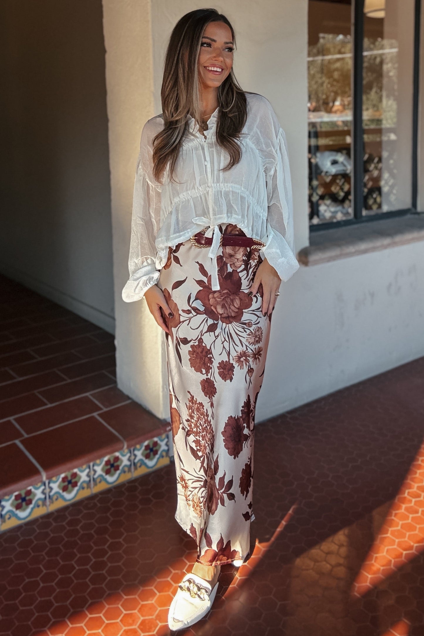 Paige Long Sleeve Cream Sheer Blouse