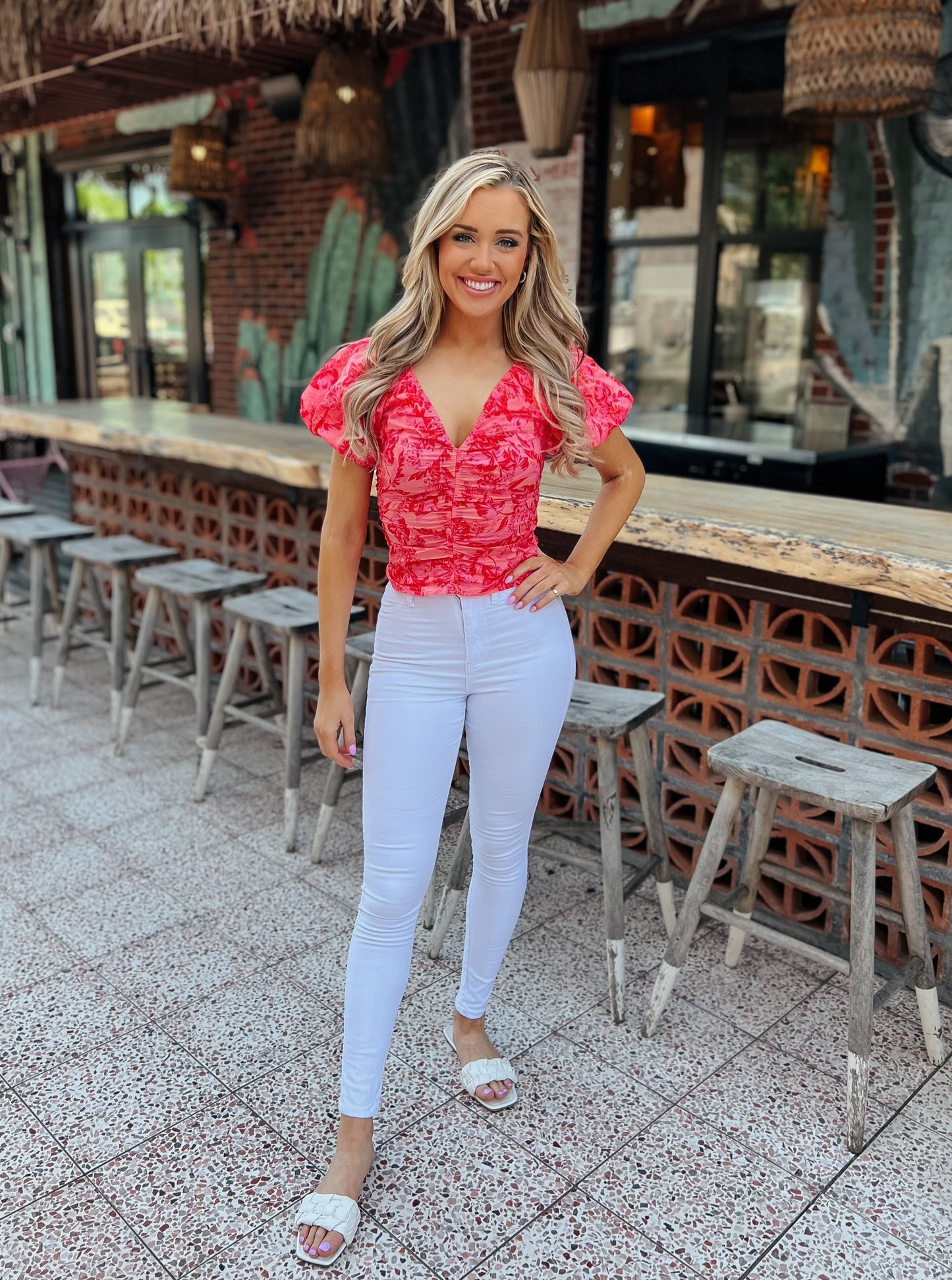 Flora Farms Puff Sleeve Ruched Top