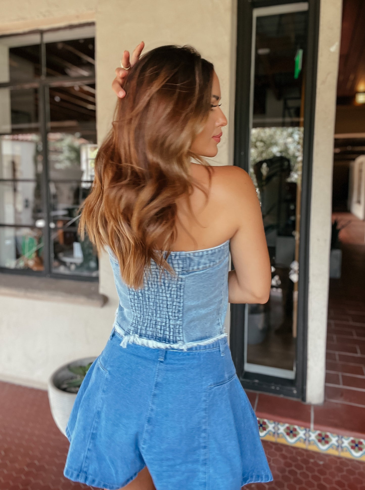 Dallas Tube Denim Crop Top