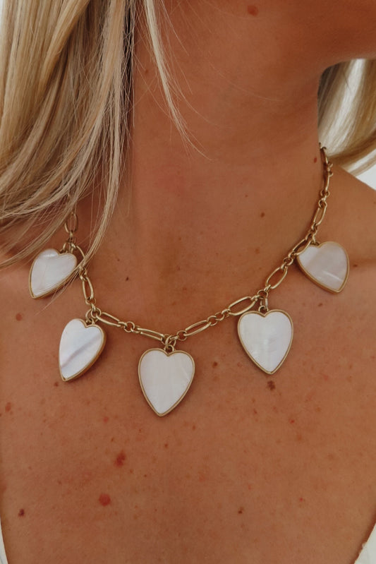 White Heart Gold Charm Necklace