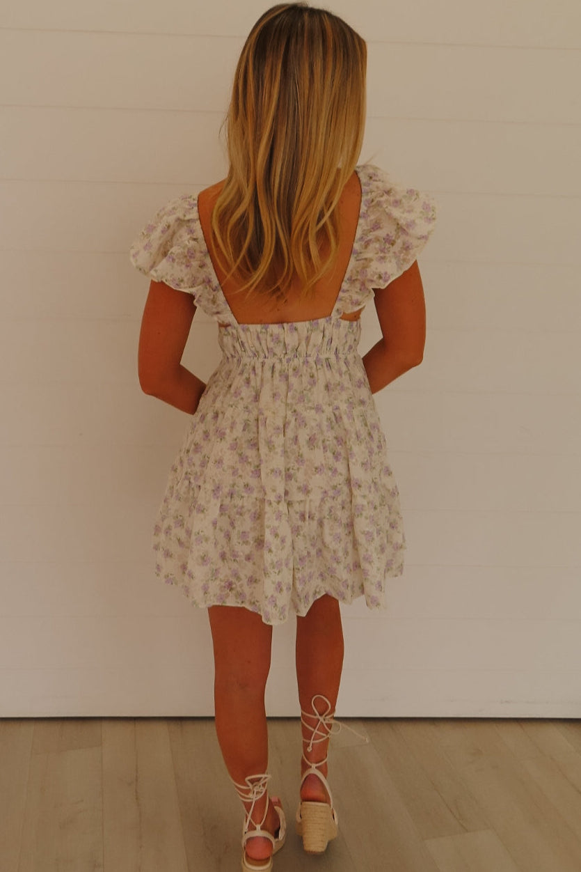Lainey Double-Tie Cream and Lavendar Floral Sundress