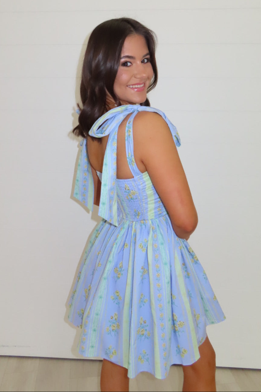 Abby Lavendar Floral Corset Bow-Tie Dress