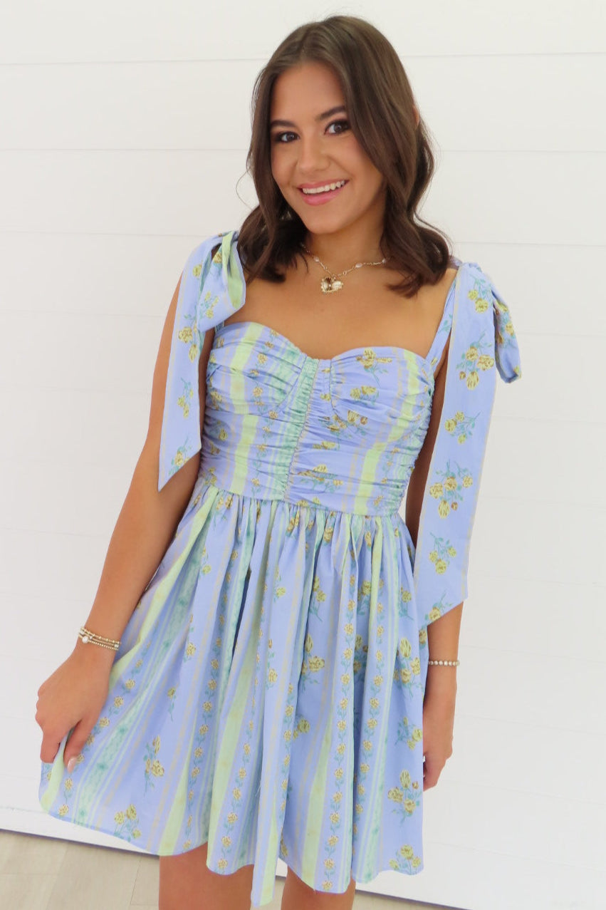 Abby Lavendar Floral Corset Bow-Tie Dress