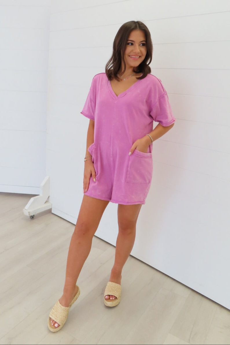 Miley Pink Lavendar Casual Pocket Romper