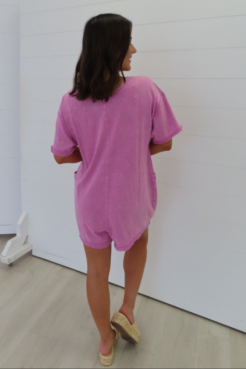 Miley Pink Lavendar Casual Pocket Romper