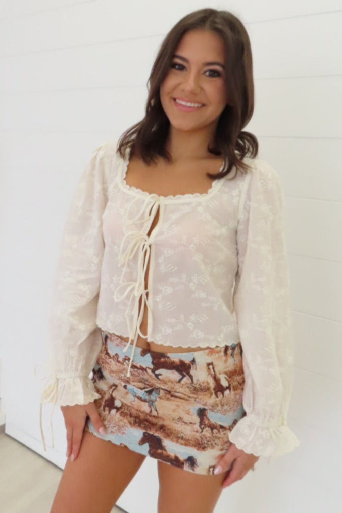 Miley Cream Lace Tie Top