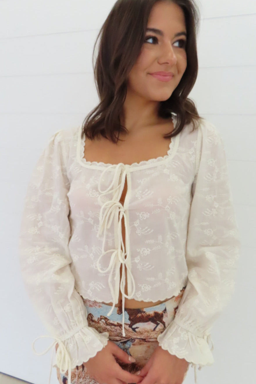 Miley Cream Lace Tie Top