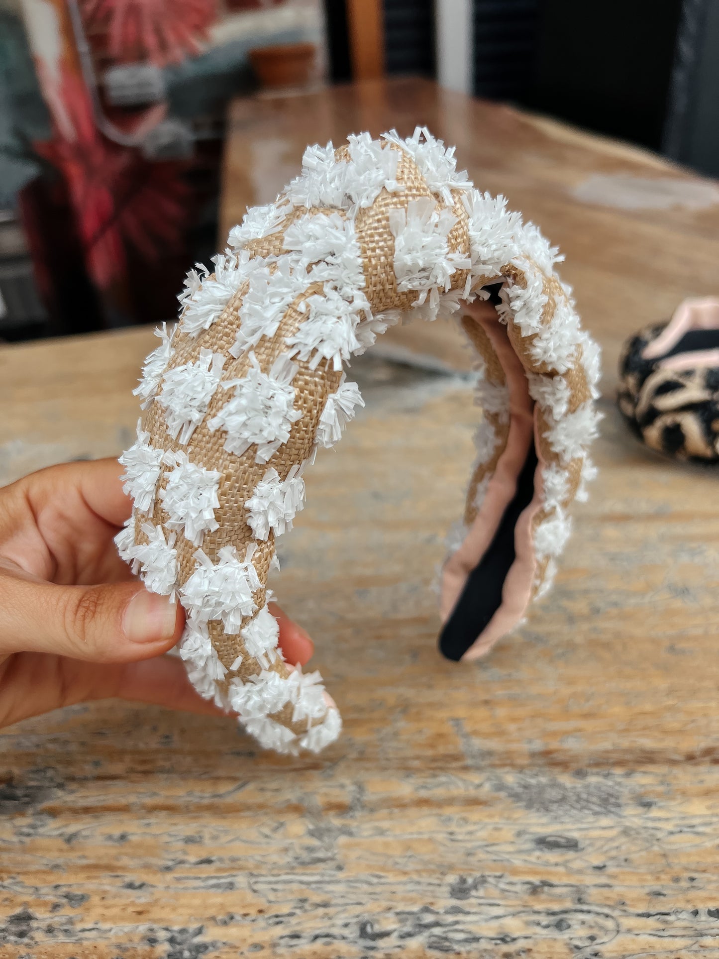 Raffia Dotted Headband | White
