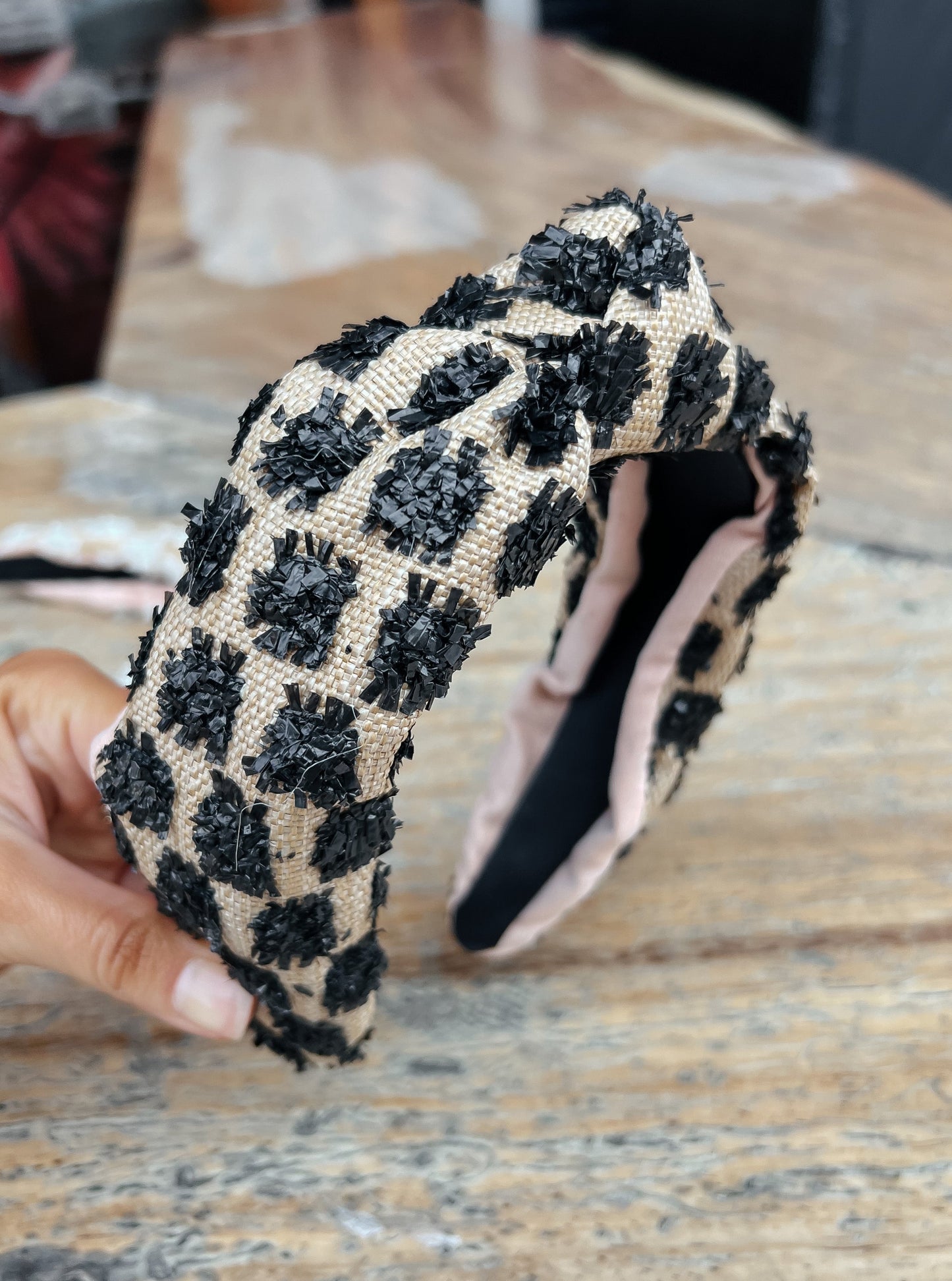 Raffia Dotted Headband | Black