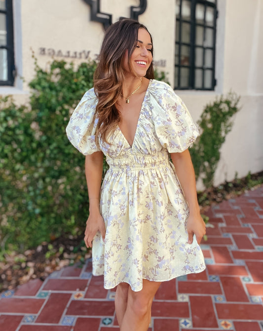 Annie Yellow Floral Puff Sleeve Dress