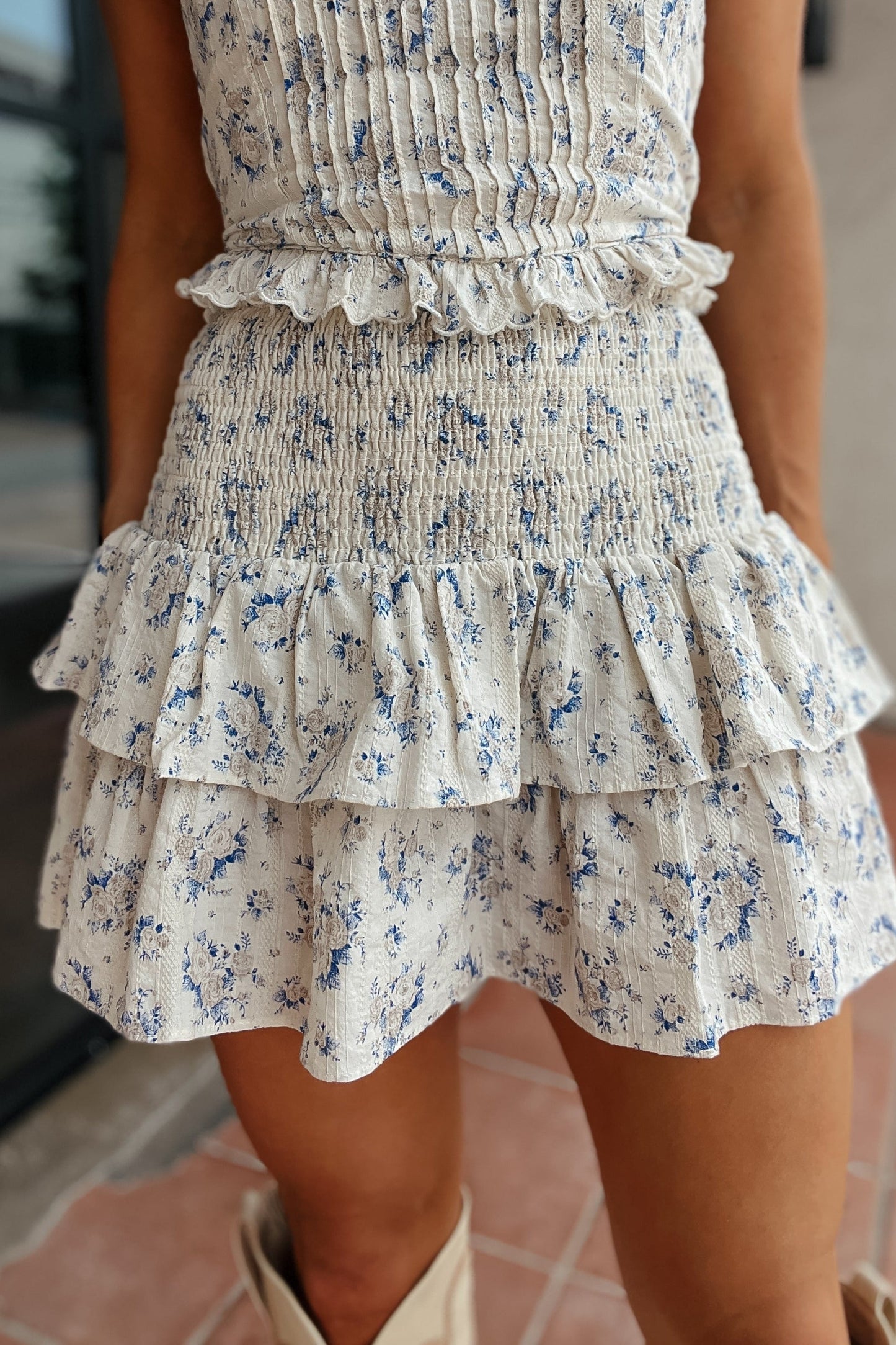 Claire Floral Tiered Ruffle Smocked Skirt