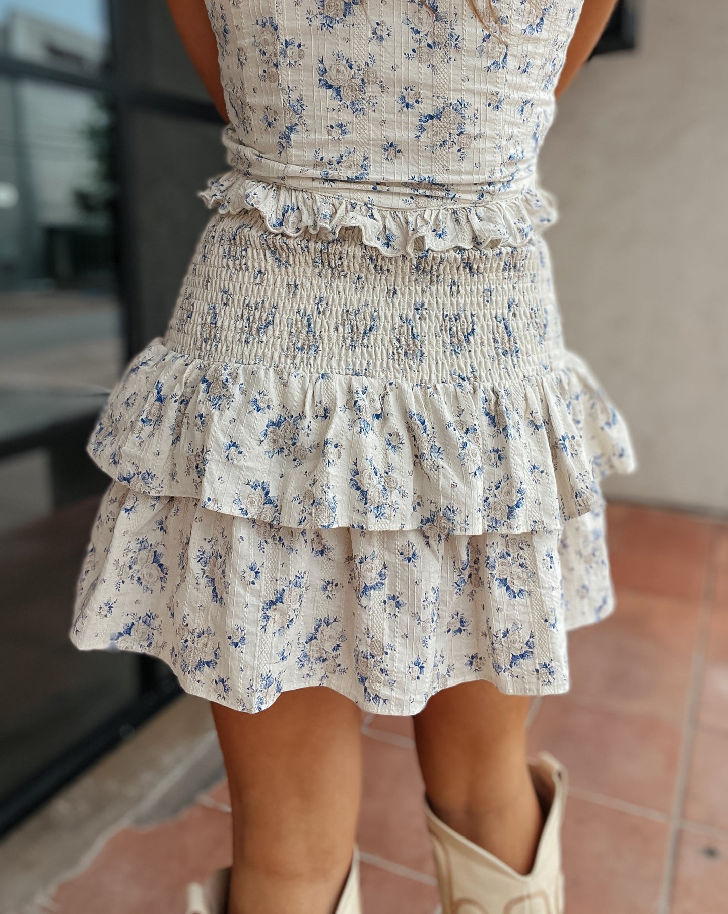 Claire Floral Tiered Ruffle Smocked Skirt
