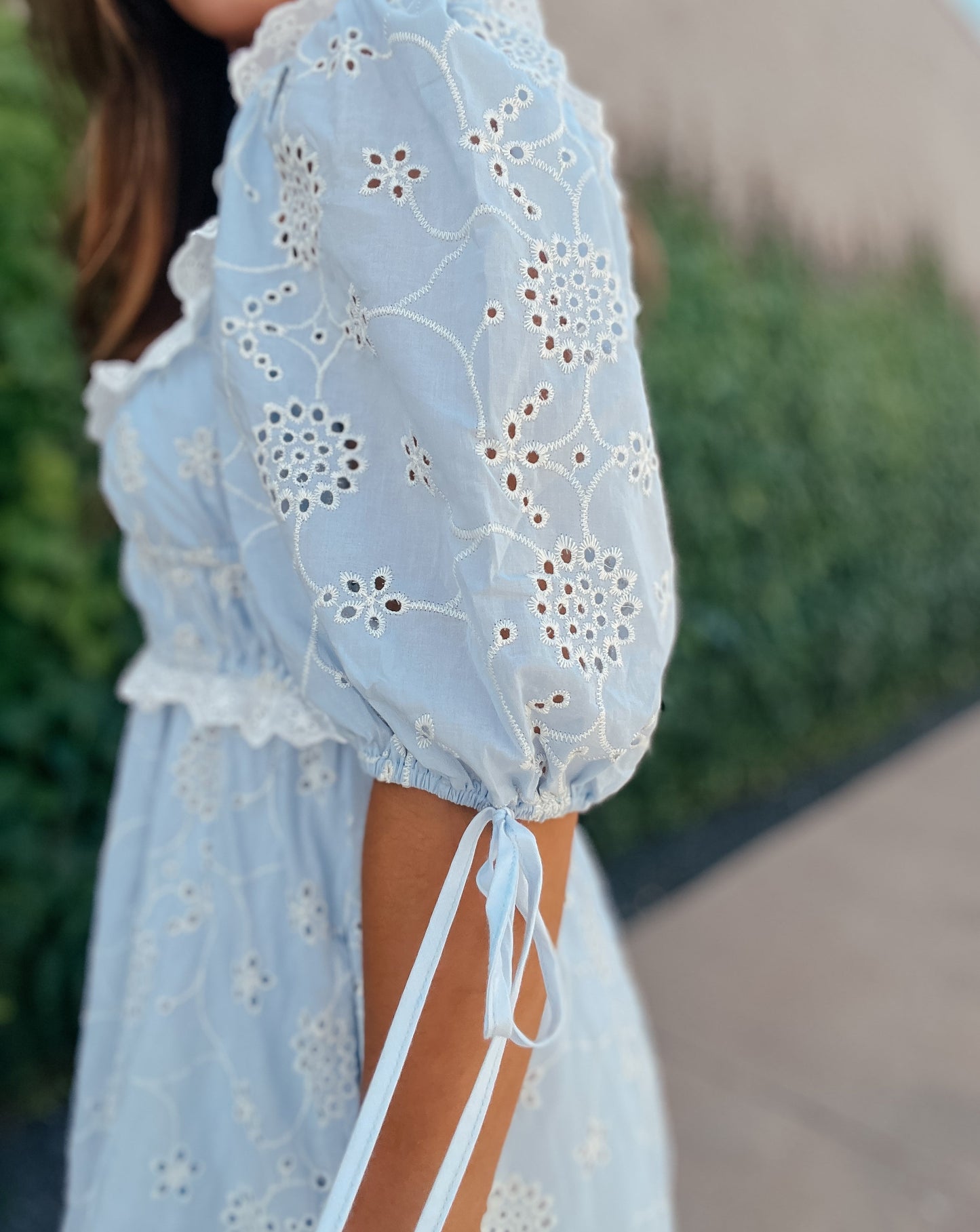 Cora Baby Blue Eyelet Ruffle Mini Dress