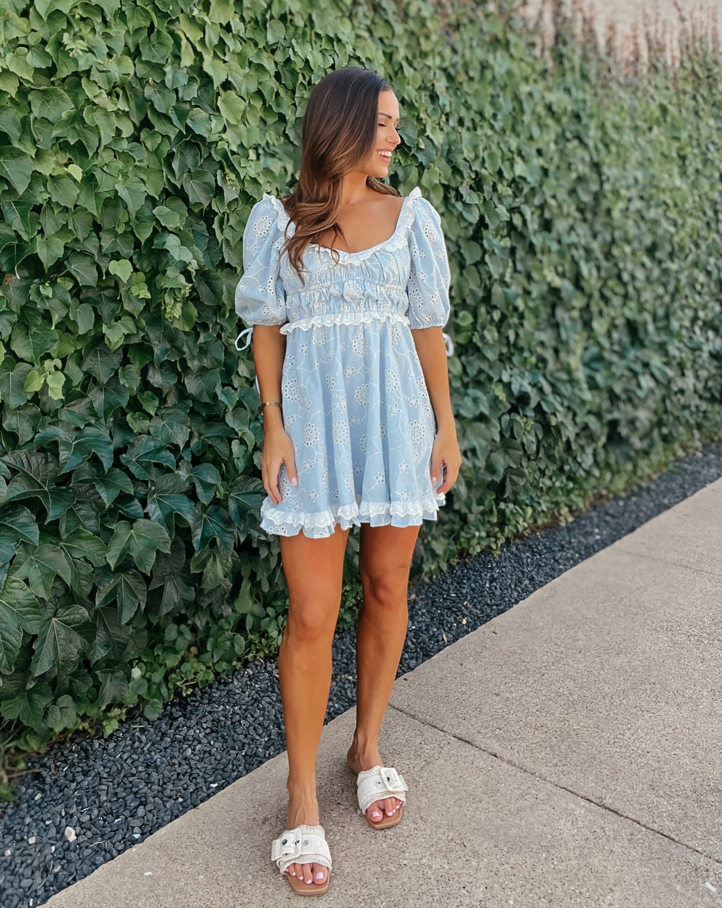 Cora Baby Blue Eyelet Ruffle Mini Dress