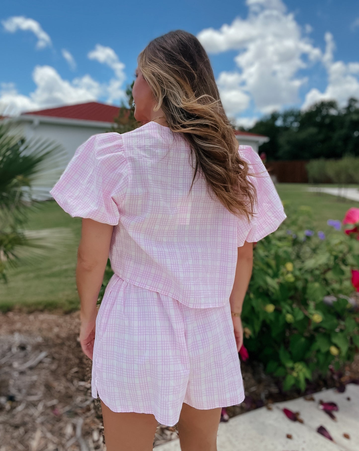 Berkleigh Pink Plaid Bow-Tie Top and Short Set