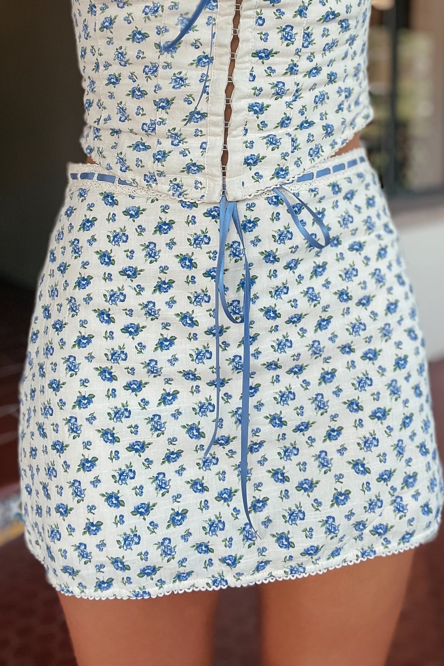 Kelsey Floral Satin Ribbon Mini Skirt